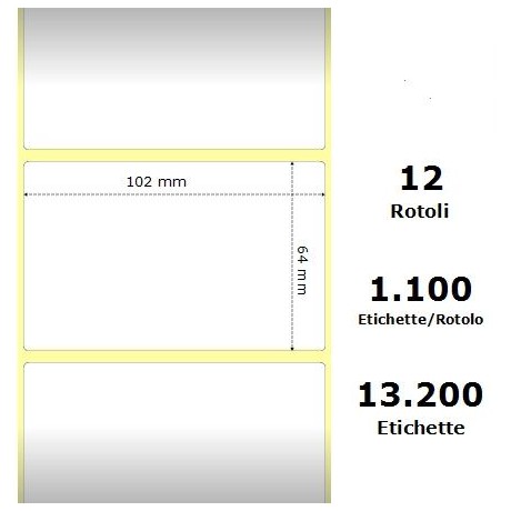 White 102x64mm, 1100 Et/Rotolo Z-2000D 4x2.5x1Core, 12 Rolls